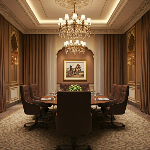 Sophisticated Indian boardroom with traditional accents